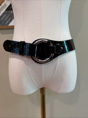 Vintage Ralph Lauren Equestrian Black Patent Leather Wide O-Ring Belt size Large